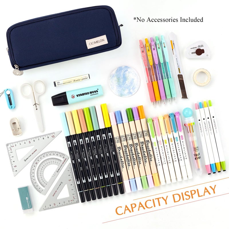 CICIMELON Large Capacity Pencil Case 3 Compartment Pouch Pen Bag for School Teen Girl Boy Men Women (Navy) - Image 2